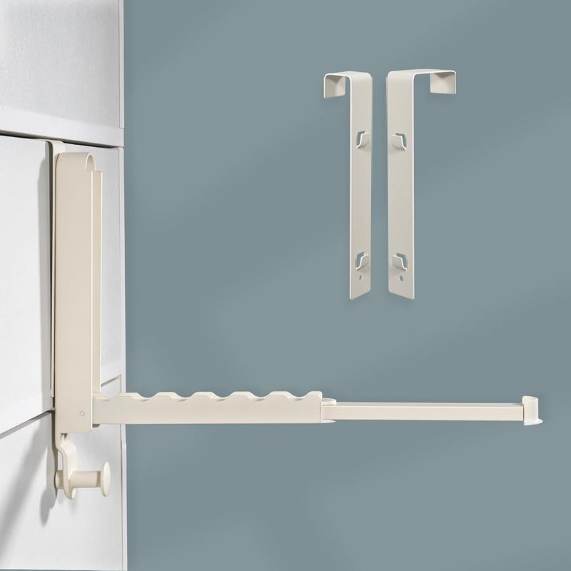 TASEVO Over The Door Drying Rack for Clothes - 2 Brackets for Different Door Thickness - All Metal Fold Away Clothes Rails (Ivory White) - Image 1